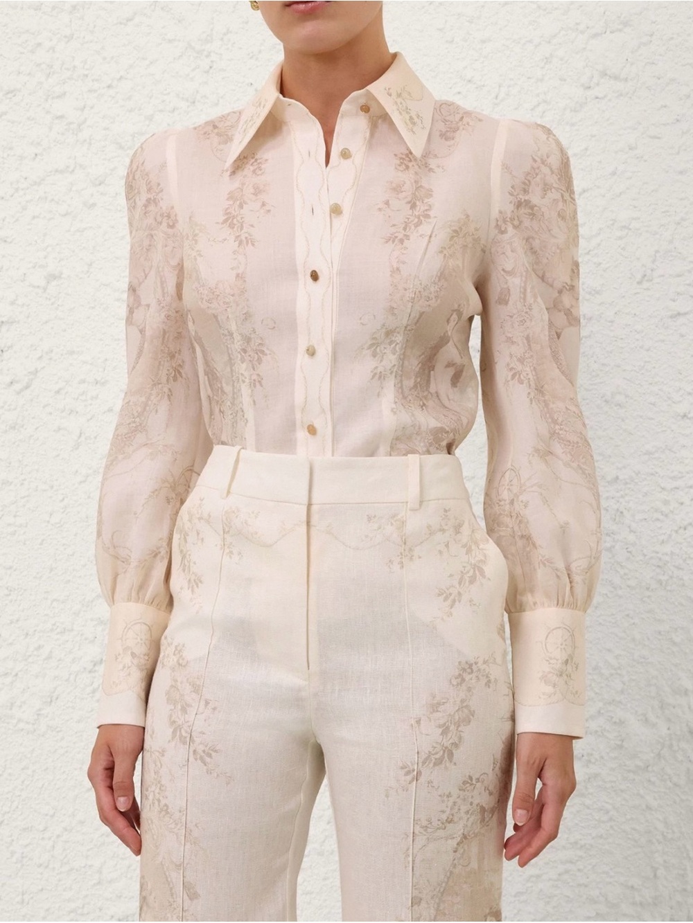 Zimmermann Cream Floral Silk-Blend Button-Down Blouse